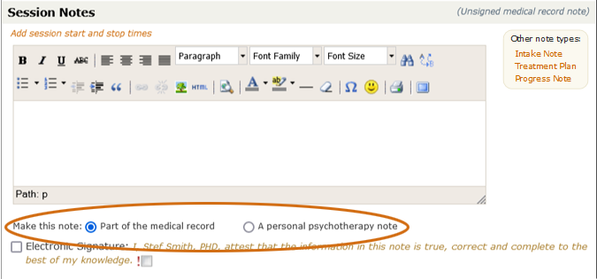 Medical record vs. psychotherapy notes