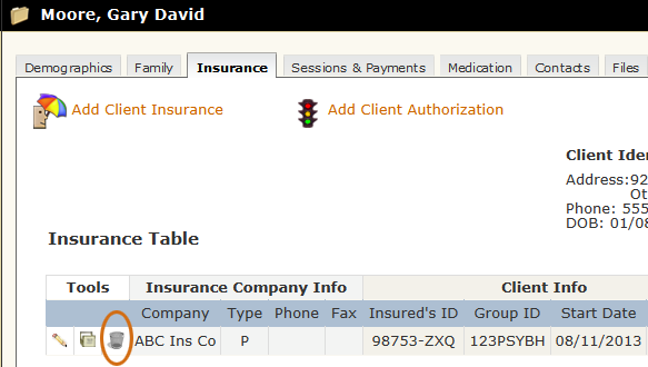 Delete Client Insurance tool