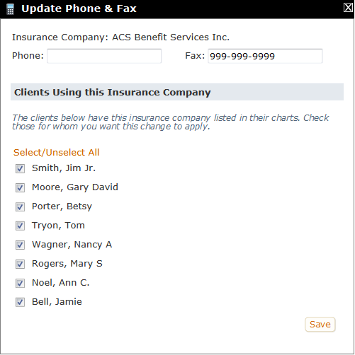 Update insurance phone/fax