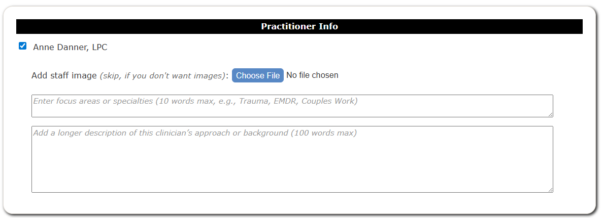 Clinican Profile Form