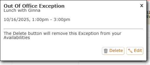 Edit/Delete Out of Office