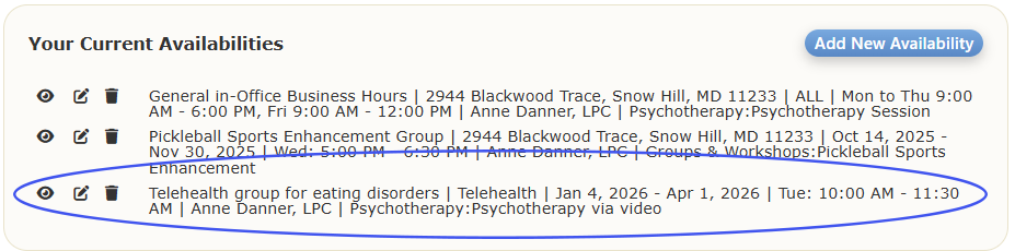 Example of a Current Availability