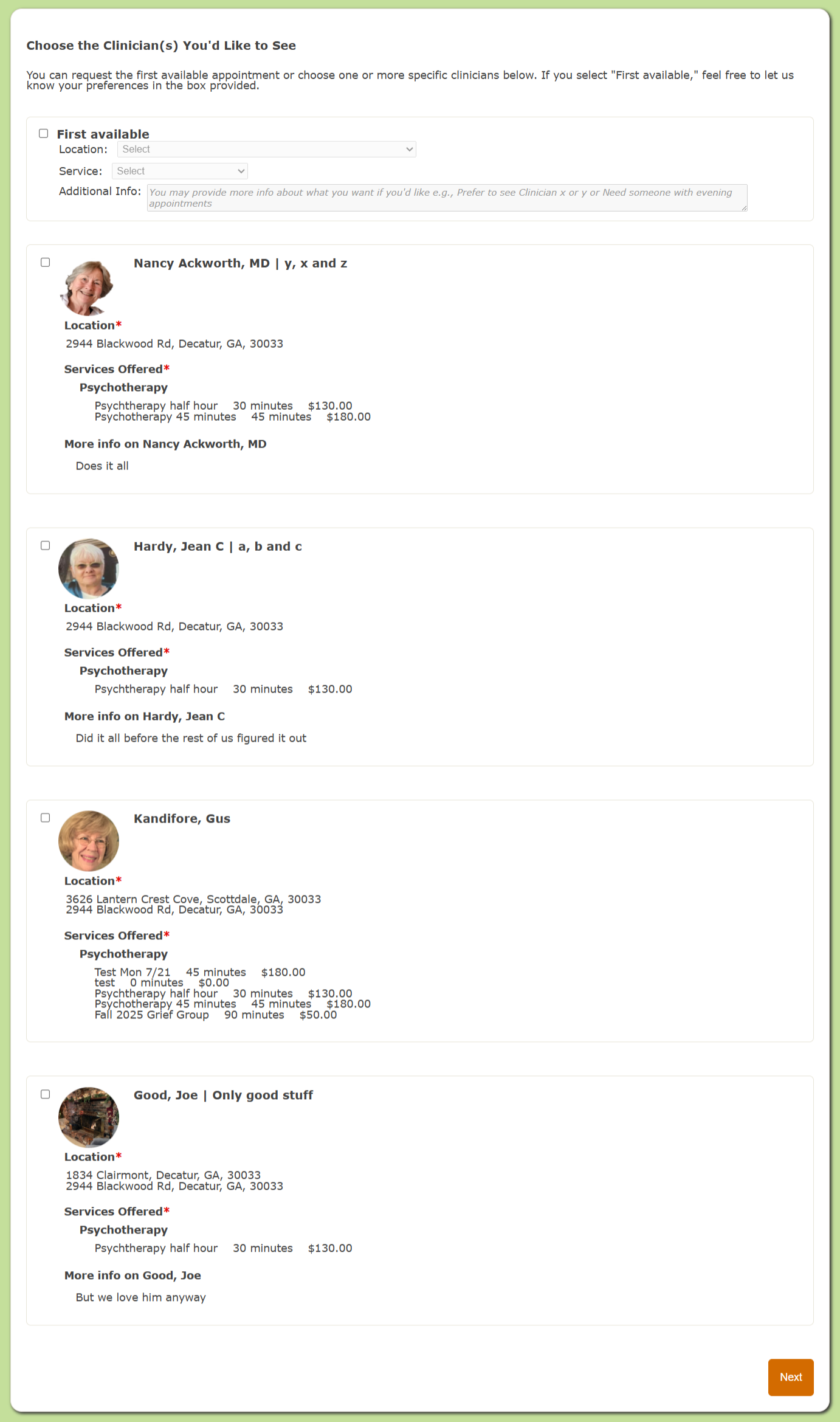 Group Practice Preview Area