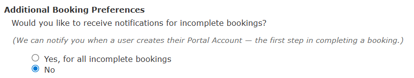 Incomplete booking notification