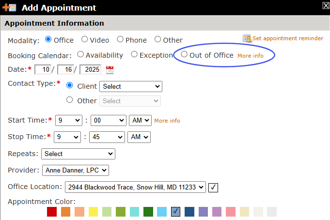 How to add an Out of Office Exception