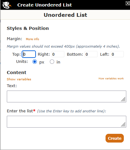 Create Unordered List