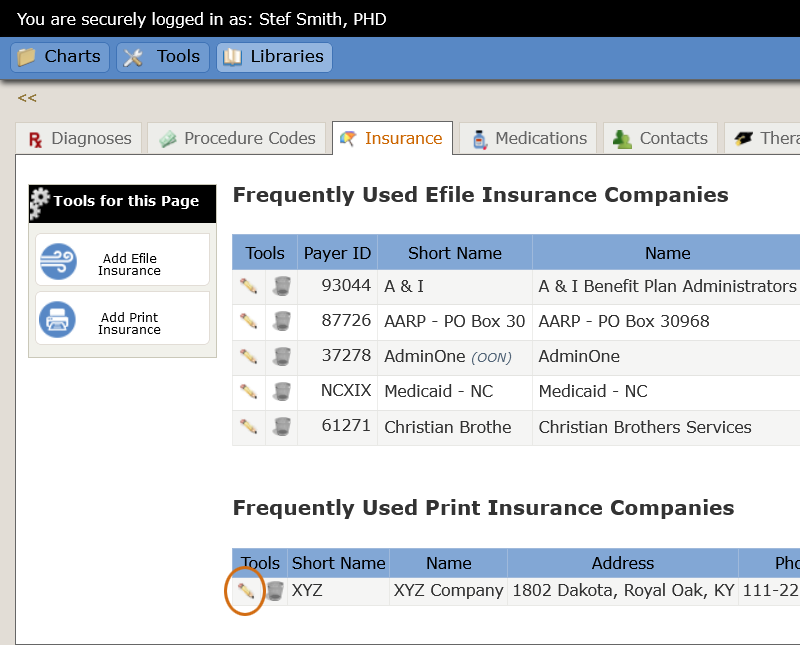 Edit Print Insurance tool