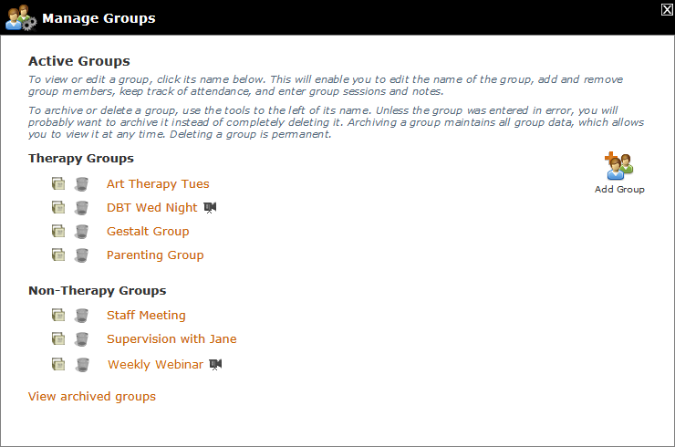 Manage Groups tool