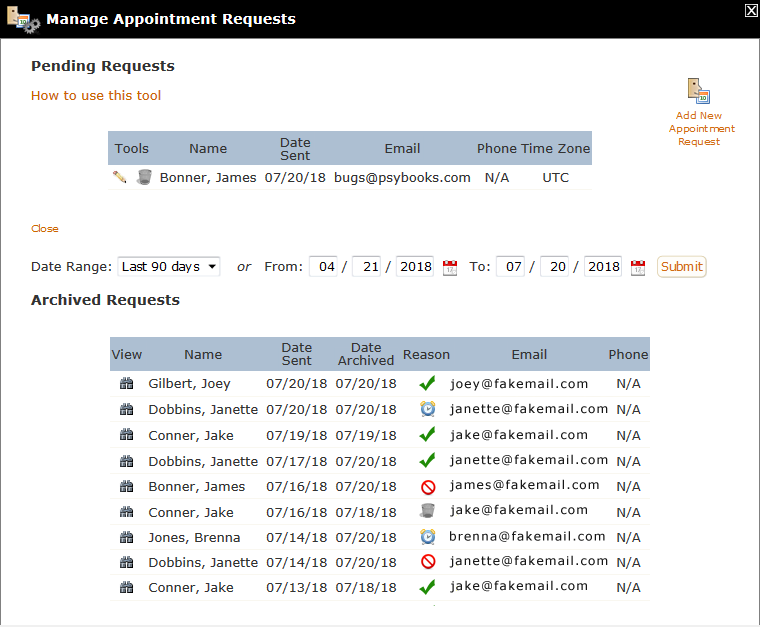 Archived Appointment Requests