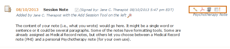 The edit tool for an individual client note